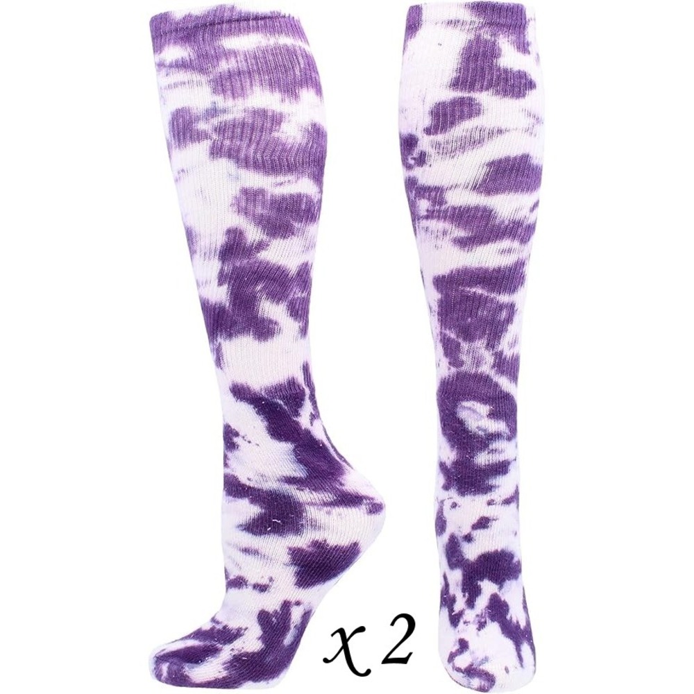 2 Pairs TCK Multisport Over the Calf Softball Socks - Tie Dye Purple - Small